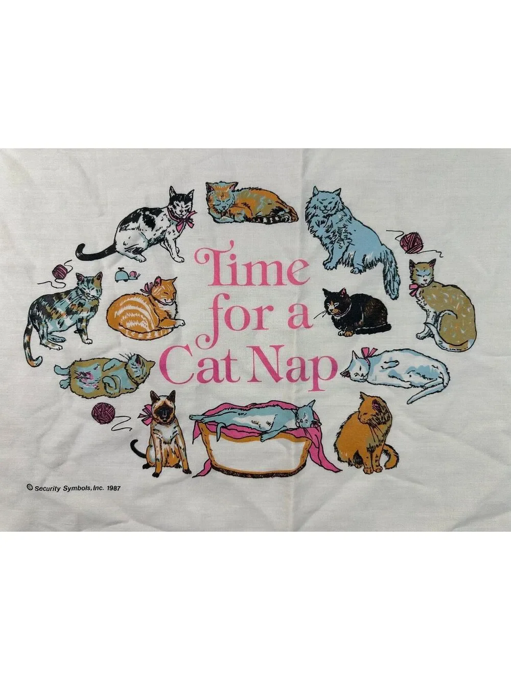 Vintage 80s Time for a Cat nap pillowcase made in usa cats playful funny animals